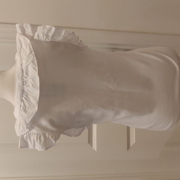 WOMEN'S COTTON SOLID-COLOR RUFFLED HENLEY TOP IN WHITE sz M - Picture 5 of 8